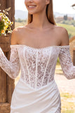 Off the Shoulder Ivory Bodycon Corset Ruched Lace Pearls Short Bridal Shower Dress