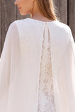 Ivory Bateau Neck Lace Sheath Short Bridal Shower Dress with Cape