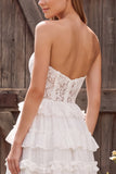 Ivory Tiered Ruffled A-Line Strapless Long Bridal Shower Dress with Lace
