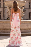 Floral Pink Long Sweetheart Mermaid Formal Dress with Bow