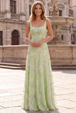 Sage Green Long Sparkly A Line Sequined Prom Dress