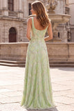 Sage Green Long Sparkly A Line Sequined Prom Dress