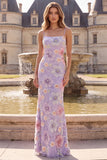 Floral Sparkly Lilac Mermaid Long Sequin Formal Dress