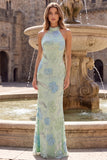 Sparkly Sage Green Long Floral Mermaid Sequin Formal Dress