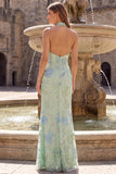 Sparkly Sage Green Long Floral Mermaid Sequin Formal Dress