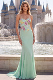 Floral Sparkly Sage Green Mermaid Sequin Long Formal Dress