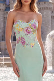 Floral Sparkly Sage Green Mermaid Sequin Long Formal Dress