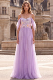 Lilac Floal Cold Shoulder Long A-Line Prom Dress