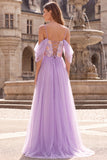 Lilac Floal Cold Shoulder Long A-Line Prom Dress