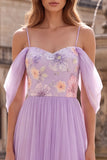 Lilac Floal Cold Shoulder Long A-Line Prom Dress