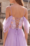Lilac Floal Cold Shoulder Long A-Line Prom Dress