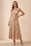 One Shoulder Champagne A-Line Velvet Long Wedding Guest Dress