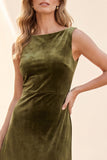 Olive Velvet A-Line Bateau Long Wedding Guest Dress with Lace