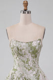 Light Green A-Line Pearl Corset Strapless Basque Waist Short Homecoming Dress