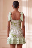 Light Green Pearl Square Neck Ruffled Short Homecoming Dress with Beading