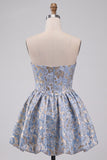 Light Blue Corset Sweetheart Short Homecoming Dress with Rhinestone