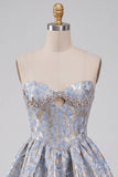 Light Blue Corset Sweetheart Short Homecoming Dress with Rhinestone