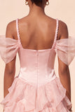Pink Corset Cold Shoulder Short Homecoming Dress with Ruffle Hem