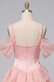 Pink Corset Cold Shoulder Short Homecoming Dress with Ruffle Hem