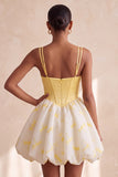 Yellow A Line Corset Sweetheart Bubble Hem Short Homecoming Dress with Rhinestones