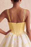 Yellow A Line Corset Sweetheart Bubble Hem Short Homecoming Dress with Rhinestones