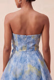 Grey Blue Strapless A-Line Ruched Short Homecoming Dress with 3D Flowers