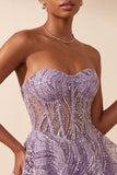 Lilac A Line Sheer Corset Strapless Short Homecoming Dress with Sequins