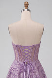 Lilac A Line Sheer Corset Strapless Short Homecoming Dress with Sequins