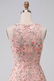 A-Line Round Neck Embroidered Floral Short Homecoming Dress with Ruffles