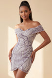 Glam Lilac Bodycon Off the Shoulder Sequins Short Homecoming Dress