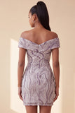 Glam Lilac Bodycon Off the Shoulder Sequins Short Homecoming Dress