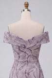 Glam Lilac Bodycon Off the Shoulder Sequins Short Homecoming Dress