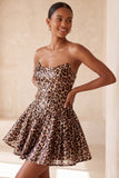 Glam Leopard Sequin Strapless Fit & Flare Mini Homecoming Dress