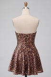 Glam Leopard Sequin Strapless Fit & Flare Mini Homecoming Dress