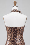 Sparkly Leopard Print Sequin Strapless Short Homecoming Dress with Rosette Choker