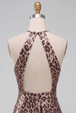 Sparkly Sequin Leopard Print Bodycon Halter Keyhole Short Homecoming Dress
