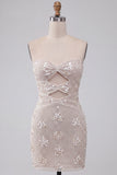Ivory Bodycon Cut Out Strapless Short Homecoming Dress with Sequins