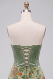 Dusty Sage Corset Velvet Strapless Floral Short Homecoming Dress