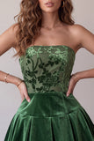 Dark Green Strapless A-Line Velvet Short Homecoming Dress with Ruffles