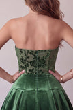 Dark Green Strapless A-Line Velvet Short Homecoming Dress with Ruffles