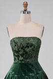 Dark Green Strapless A-Line Velvet Short Homecoming Dress with Ruffles