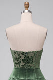 Dark Green Strapless A-Line Velvet Short Homecoming Dress with Ruffles