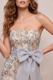 Light Grey Bodycon Sequins Strapless Beaded Short Homecoming Dress with Bow