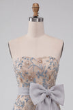 Light Grey Bodycon Sequins Strapless Beaded Short Homecoming Dress with Bow