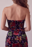 Black Bodycon Strapless Floral Print Mini Homecoming Dress with Fringes