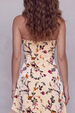 Champagne Printed A-Line Asymmetrical Ruffled High-Low Hem Long Formal Dress