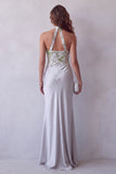 Halter Grey Satin Floral Sheath Long Formal Dress
