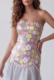 Sparkly Grey Mermaid Strapless Floral Long Formal Dress with Pearls