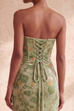 Green Mermaid Strapless Slit Ruched Long Formal Dress with Slit