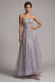 Lilac A-Line Strapless Sequins Long Mother of the Bride Dress